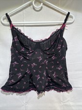 L Y2K Victoria Secret Sexy Pequeña Cosa Corsé Lencería Top Negro Rosa Mariposa