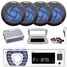 Pyle 1-DIN Marine MP3 Radio W/White Cover, 4x 5.25" 180W Max Speakers, Amplifier