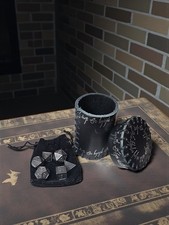 Chessex Metal Polyhedral Dungeons and Dragons Elvish Black Leather Dice CupSet