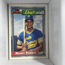 1992 Topps Manny Ramirez Rookie Draft Pick Baseball Card #156 (RC) Indians. rookie card picture