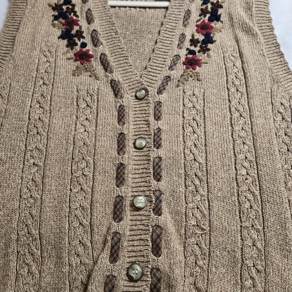 Chaleco Suéter Vintage Jantzen Años 80 Para Mujer Grande Bordado a Mano Tejido por Cable Foto 3 de 4
