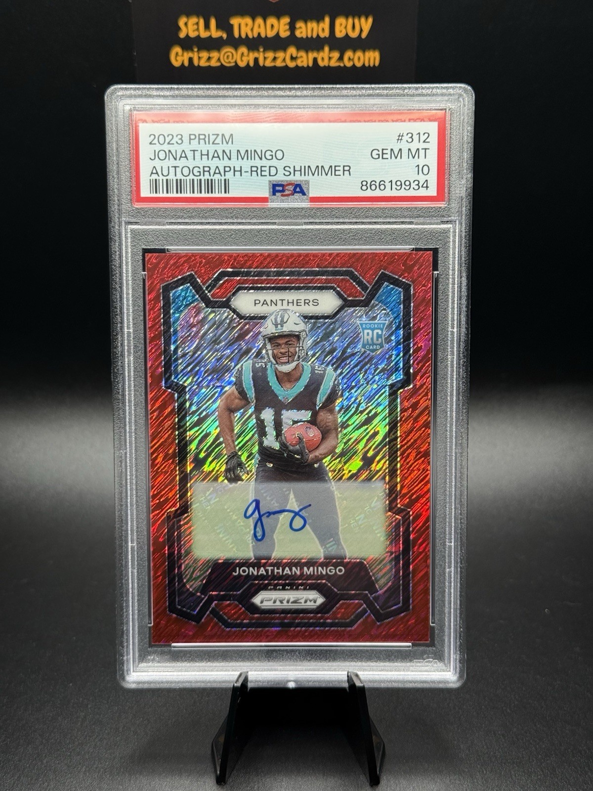Jonathan Mingo 2023 Prizm #312 Red Shimmer Auto RC 03/35 PSA 10 Panthers