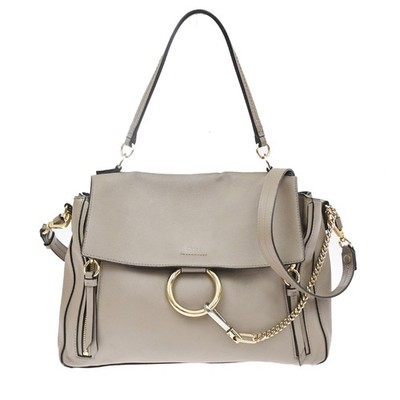 CHLOE Logo Faye Day 2Way Shoulder Bag Leather Motty Gray GHW Italy 80KD209