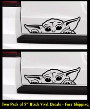 Baby Yoda Peeking Two Pack 5" Black Vinyl Decals Car Truck Window laptop tablet