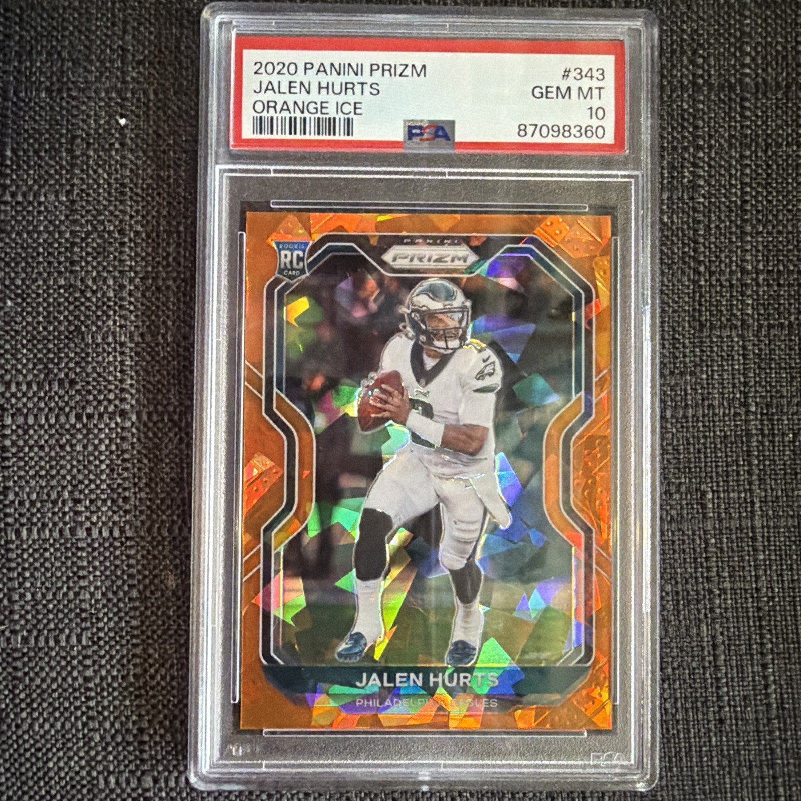 2020 Prizm Jalen Hurts Orange Ice Prizm Rookie RC #343 PSA 10 GEM MT