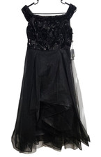 Adrianna Papell Womens 10 Off Shoulder High Low Midi Dress Sequin Black Lined