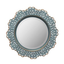 Stonebriar Decorative Round Metal Lace Wall Mirror with Attached Hanger, Turq...