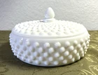 Vintage Fenton Milk Glass Hobnail Pattern Covered Candy Dish