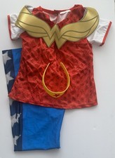 Wonder Woman Complete Costume Shirt Pants Tiara Girls Large Size 10-12 Dress Up