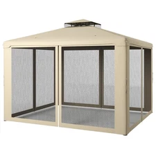 9.6x11.6 Patio Gazebo Outdoor Canopy Shelter with 2-Tier Vented Roof and Netting