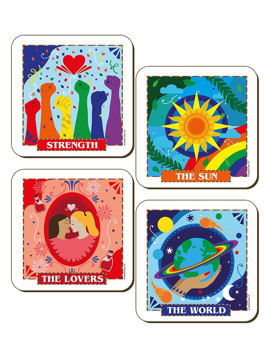 Deadly Tarot Coaster Set Pride The Lovers, The Sun, Strength & The World 4 Piece