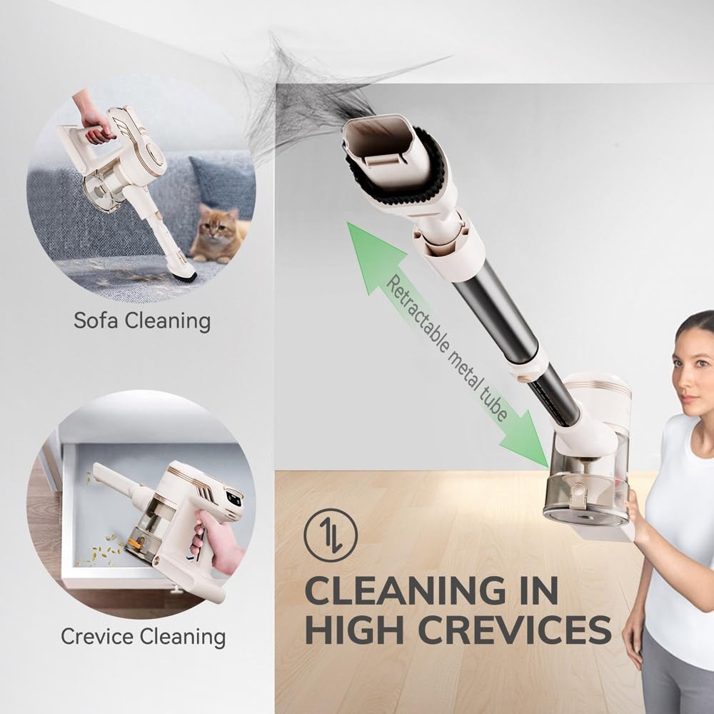 Cordless Upright Vacuum Cleaner, 45000Pa Powerful Suction with Brushless Moto...