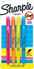 4 Pack, Assorted Fluorescent, Chisel Tip,  Pocket Style Highlighters