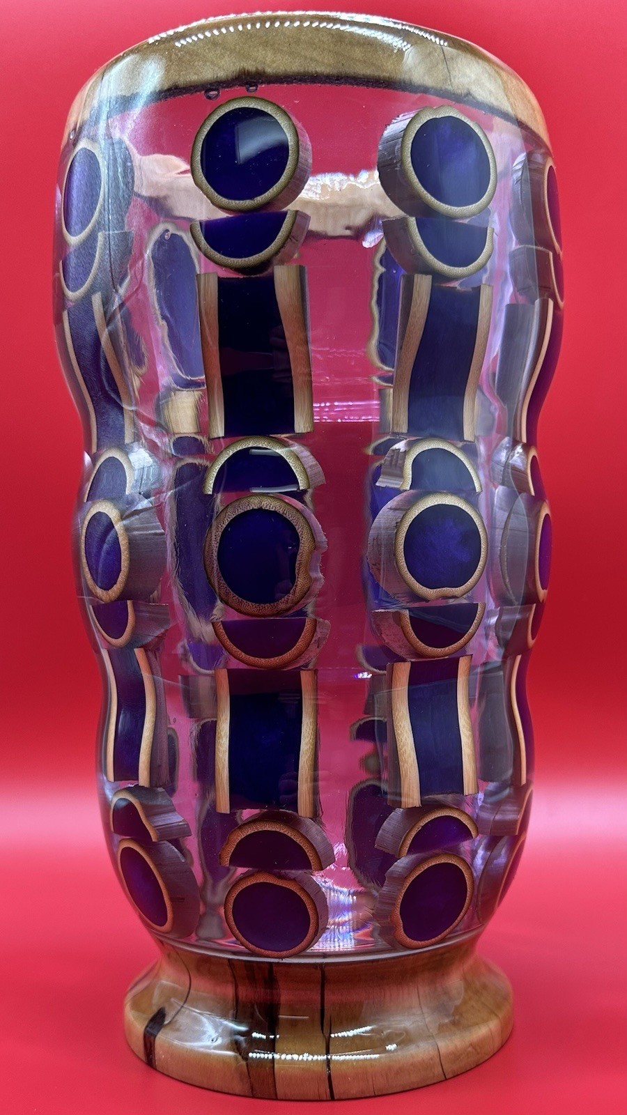 Handcrafted Wood, Bamboo & Resin Art Vase Sculptural Modern Decorative Handmade