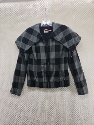 Juicy Couture Buffalo Plaid Black and Gray Flannel Zip Up Jacket Size Small used