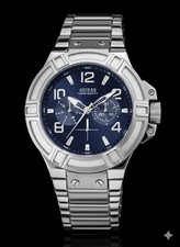 GUESS W0218G2 Herrenuhr Rigor Blau Silber Edelstahl Chronograph Neu & OVP