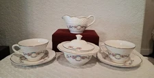 Vintage Limoges Tea Cup Saucer Creamer Sugar Bowl Roses Set Of 6 USA Gold Trim
