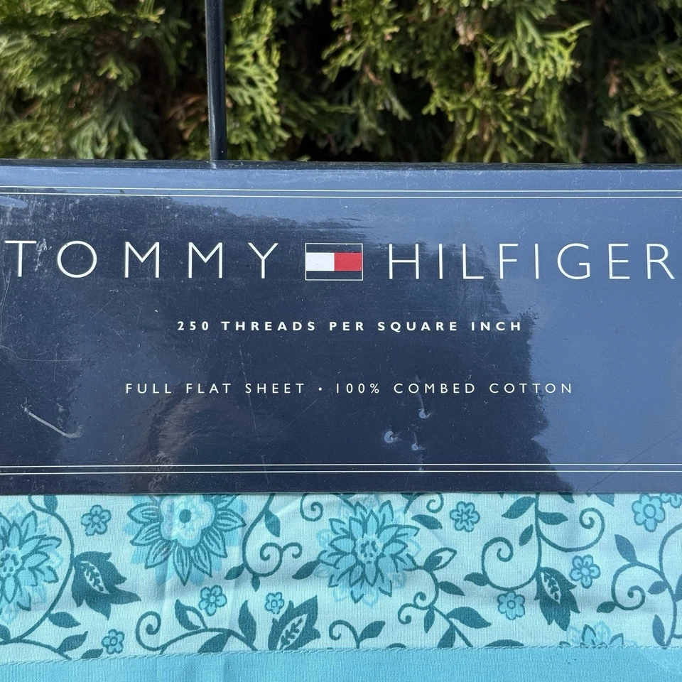 全新 Tommy Hilfiger 全床单 Dharma 100% 棉 250 线数 — 第 2/4 张图片