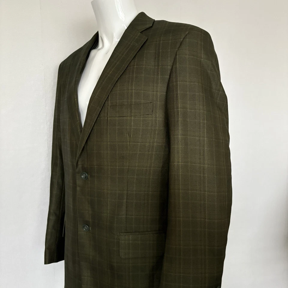 Vinci Men's 3-Piece Suit 42L Olive Green Plaid Blazer Vest Trousers Wedding - Image 3 of 4