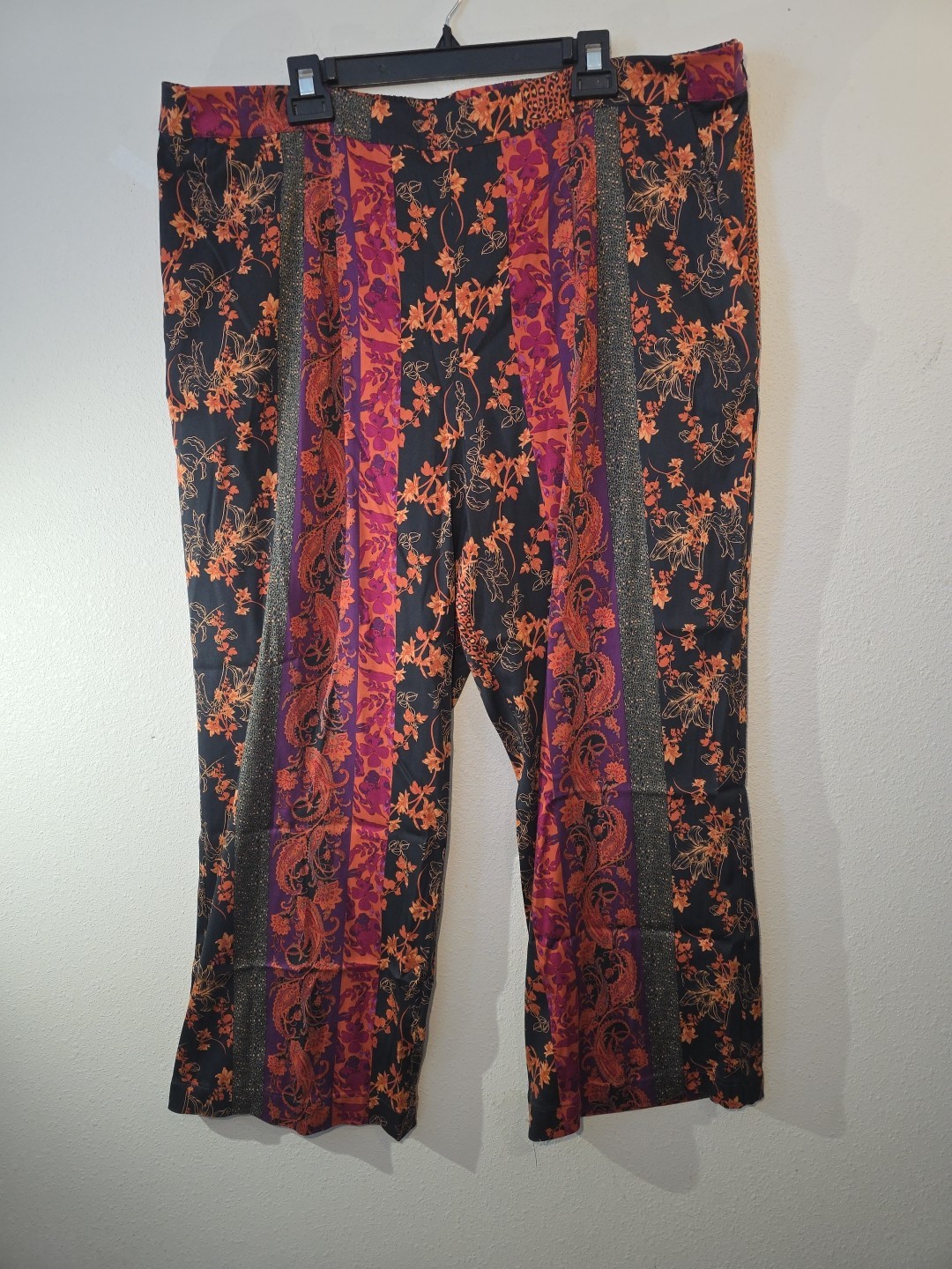 Soft Surroundings 2x Bloom Floral Pants Pull On Stretch Ankle Length Wide Leg