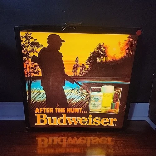 "After The Hunt” - Rare Vintage BUDWEISER BEER - Lighted Bar Sign 1970s ORIGINAL