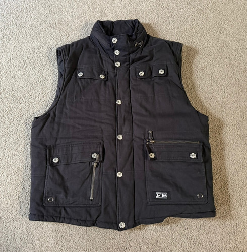 VTG FUBU FB Men's Big & Tall Black Quilted Utility Canvas Vest - SIze 3XL