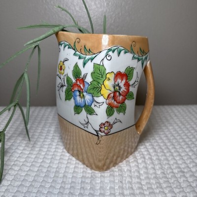 Vintage Nippon Porcelain Japan Floral LusterWare Hand Painted Square 6  Pitcher