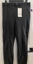 ZARA Women High Waisted Faux Leather Leggings Side Zip Size M Black NWT