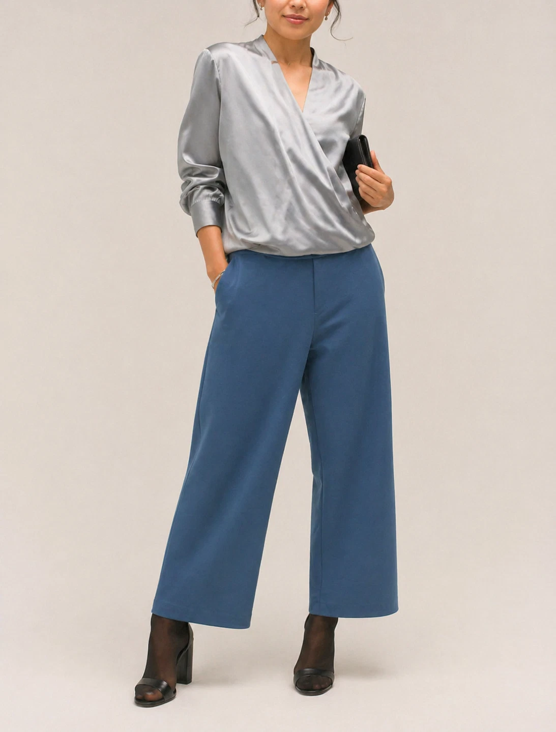 Eileen Fisher Plus Blue Washable Flex Ponte Wide-Leg Pant Easy Fit Ankle 1X