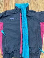 VINTAGE Columbia Men Jacket Black Turquoise Windbreaker Shell Bugaboo 90s Small
