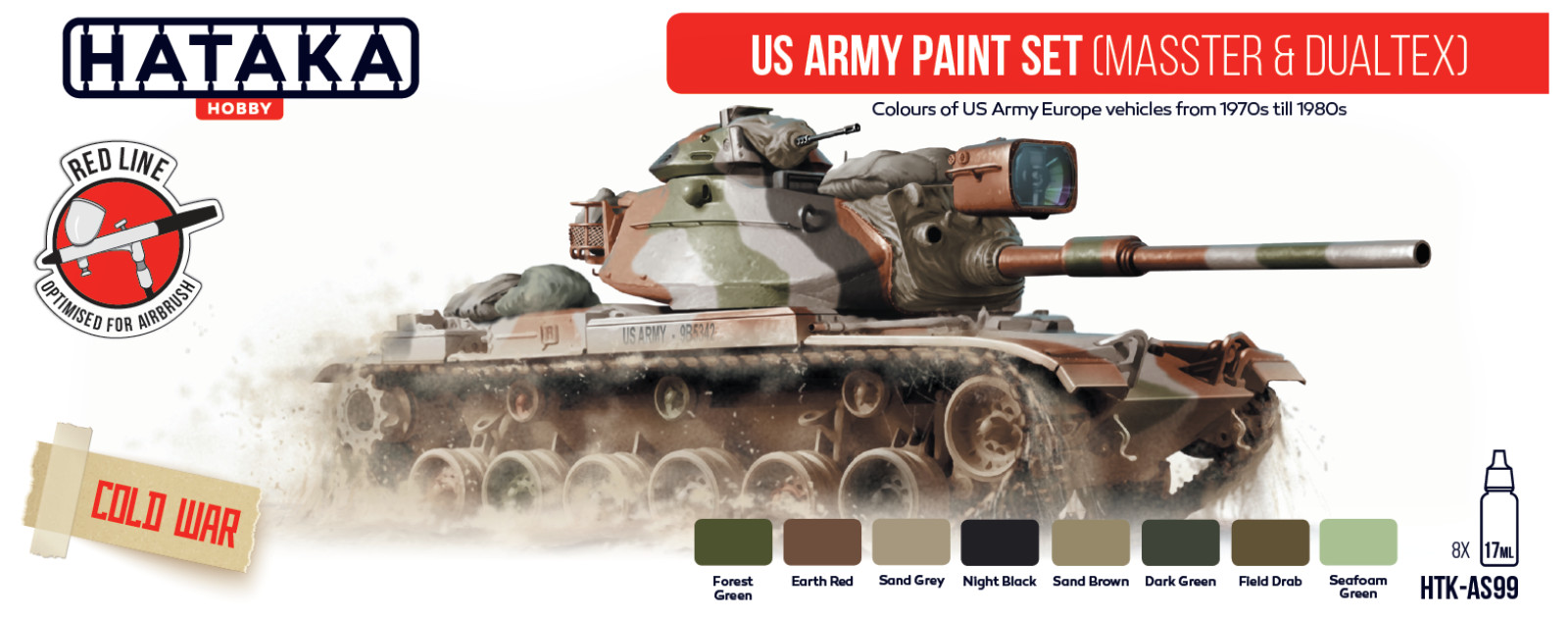 HATAKA HTK AS99 US Army  MASSTER and DUALTEX  Acrylic Set  Red Line. 8 x 17ml