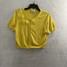 Suzi Chin For Maggy Boutique Womans Button Up Top Crop Yellow Large Silk Blend