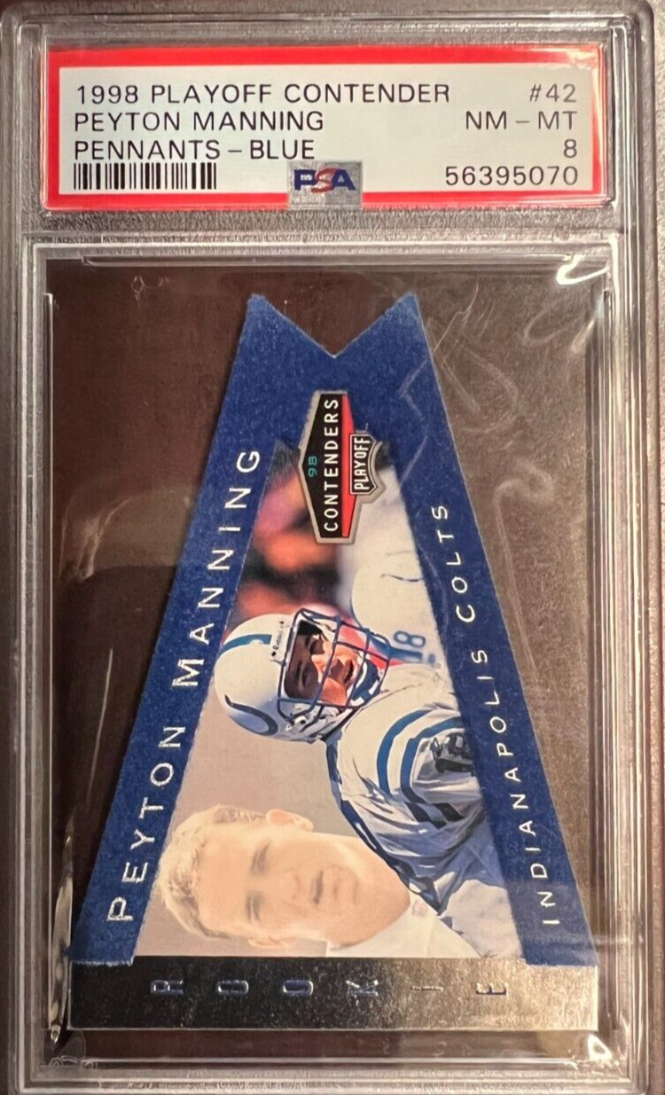 1998 PLAYOFF CONTENDERS PENNANTS BLUE PEYTON MANNING ROOKIE RC #42 PSA 8 NM-MT