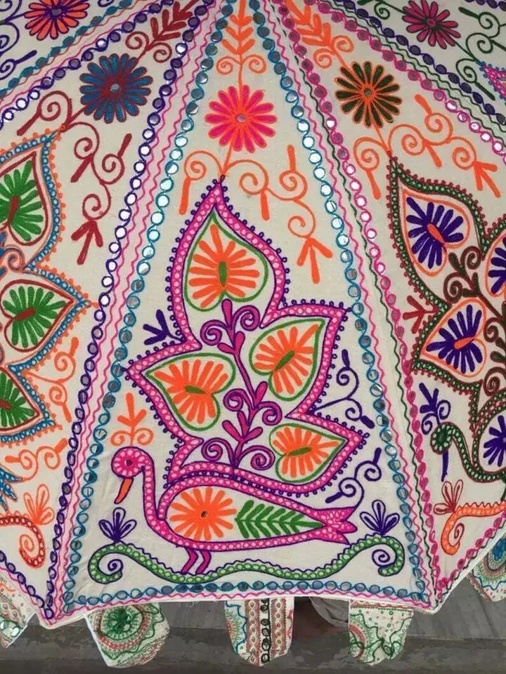 Guarda-sol de jardim flor bordado indiano ao ar livre guarda-sol pátio guarda-sol - Imagem 4 de 4