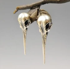 Handmade 925 Sterling Silver Hummingbird Skull Stud Post Earrings Unique Gothic