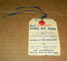 RARE 1950S 1950'S 50S 50 1959 NHRA PIT PASS TICKET NATIONAL HOT ROD ASSOCIATION