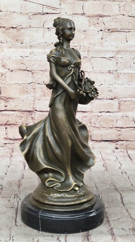 Sexy Girl Picking Flower Genuine Bronze Sculpture Statue Figurine Figure Deco - Picture 4 of 10
