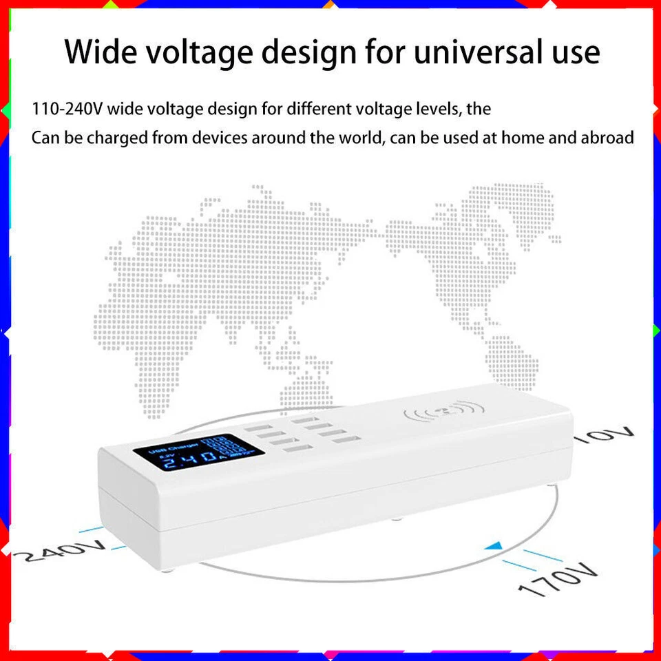 Multi-port 8USB hub wireless easy to carry 5V8A digital display AC power adapter - Image 3 of 4