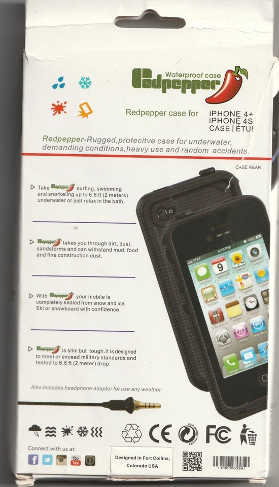 Funda Impermeable RedPepper para iPhone 4 y 4s - Gris y Negro Foto 2 de 4