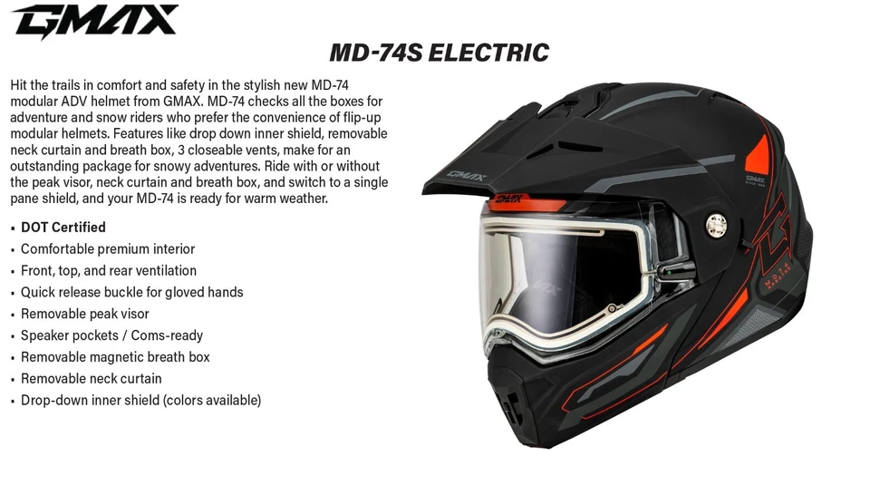 Casco de moto de nieve GMAX MD-74S con escudo eléctrico térmico, negro y rojo, 2XL / XXL Foto 2 de 4