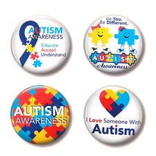 8 Autism Awareness Large 3 Inch Pin Back Buttons Puzzle Piece Ribbon Set of 8