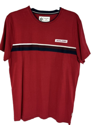 JACK & JONES Men's XL 40'' Core Logo T-Shirt Top Red Blue Stripes NWT