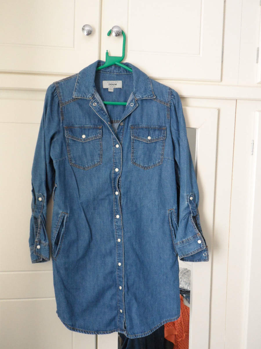 New Look Petite Size Blue Denim No Belt Shirt Dress Length 33