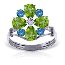 Brand New 2.43 CTW 14K Solid White Gold Ring Natural Peridot Blue Topaz