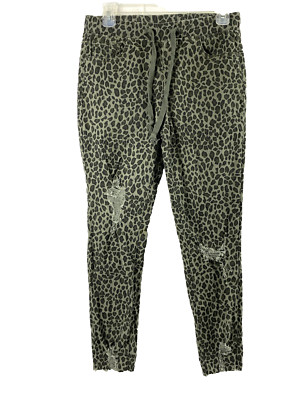 YMI Jeans Womens Small Green Cheetah Animal Print Pull On Skinny Stretch