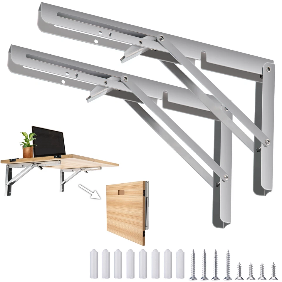 Up to 20x Folding Shelf Bracket Triangle Bench Mounted Table Wall Hinges 8"-20" - Image 3 of 4