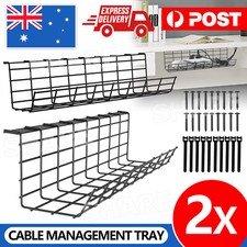 2X Cable Management Tray Under Desk Cable Organizer Black for Wire Management