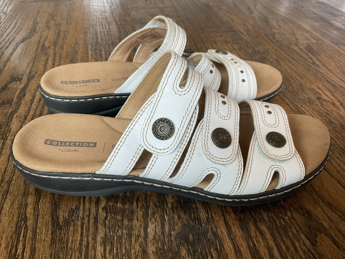 Clarks Collection Leisa Faye Slide Strappy Slip On White Sandals Women's US  10 M