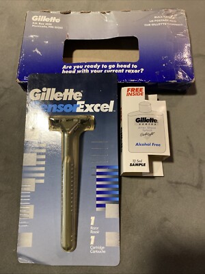 Gillette Metal Sensor Excel Razor Handle BONUS Gillette After Shave USA 1993 NOS