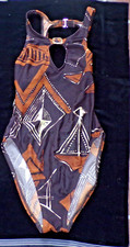 Vintage BAJA BLUE Swim Multicolor Ribbed One-Piece Swimsuit Size 8